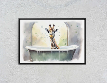 Giraffe Bath, Giraffe in Bathtub, Bathroom Decor, Kids Bath, Powder room, Fun Art, Cute Giraffe Elephant, Bath time Art, Silly Decor