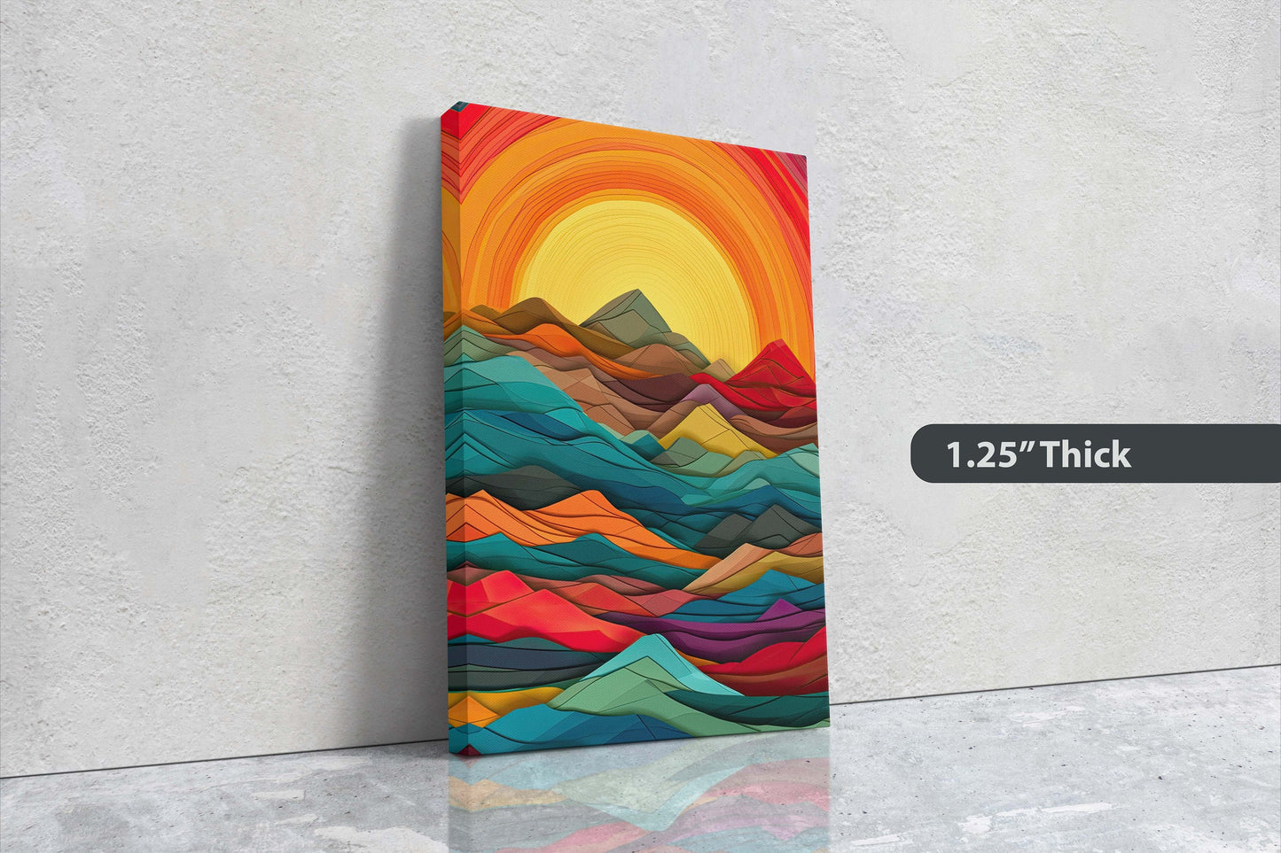 Sunshine Mountain on Canvas, Sunset Decor, Flat Art, Vibrant Color, Bold Art, Vertical, Abstract, Mid Century Modern, Scandinavian Print