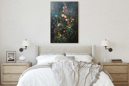 Dark Wildflowers, Black Canvas, Floral Print, Flower Decor