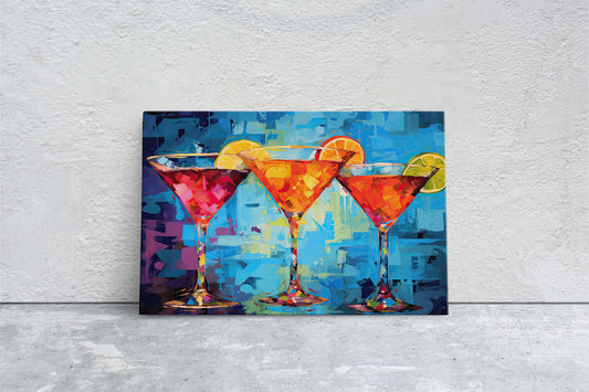 Margarita Glasses, Bar Decor, Cocktails, Restaurant Art, Kitchen, Dining Room, Mixed Drinks, Beverages, Ready to Hang, Canvas Print