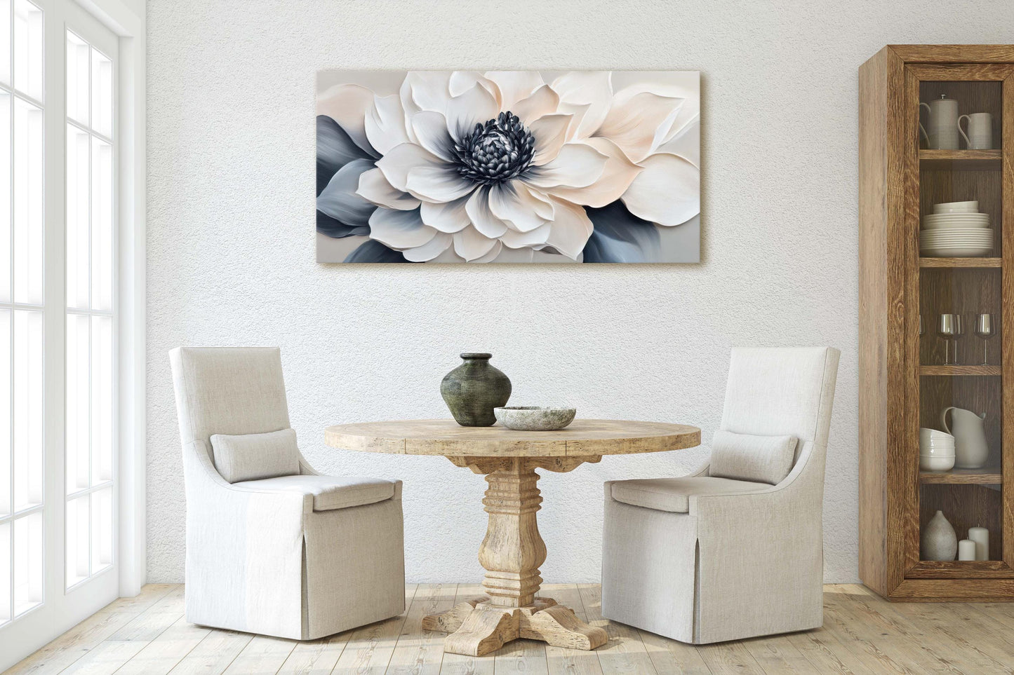 Black White Flower, Neutral Tones, Flower Painting