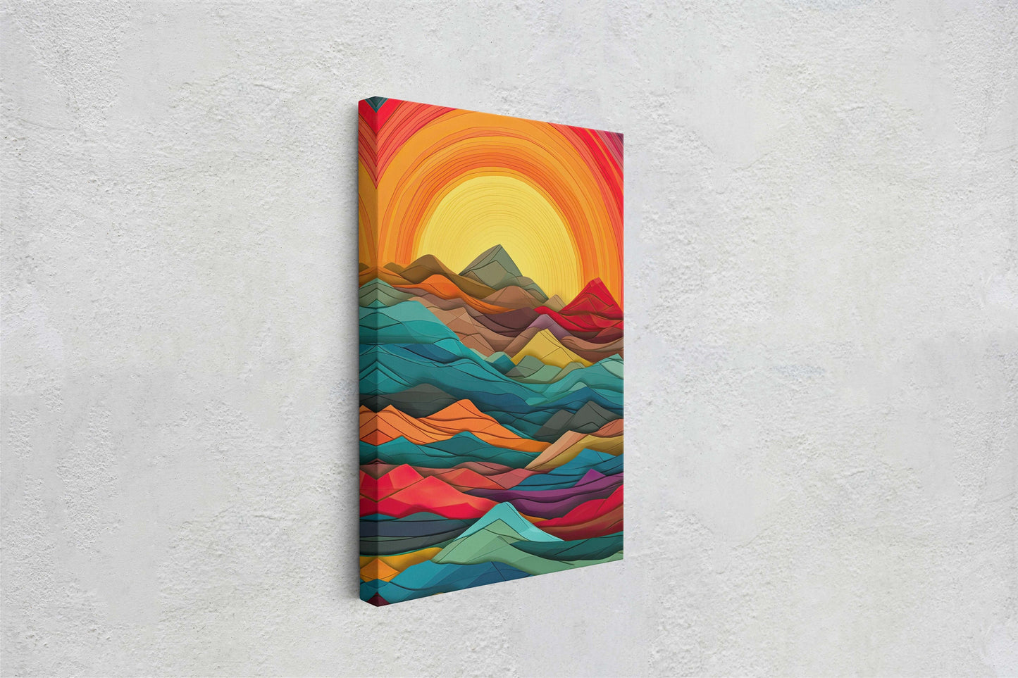 Sunshine Mountain on Canvas, Sunset Decor, Flat Art, Vibrant Color, Bold Art, Vertical, Abstract, Mid Century Modern, Scandinavian Print