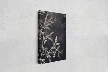 Botanical Print, Black and White, Minimalist Painting, Farmhouse Decor, Floral Wall Art, Framed Canvas, Wildflower Art