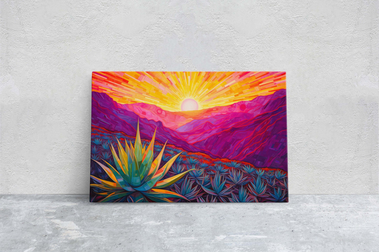 Desert Painting, Southwestern, Agave Art, Framed Canvas, Large Print, Landscape Painting
