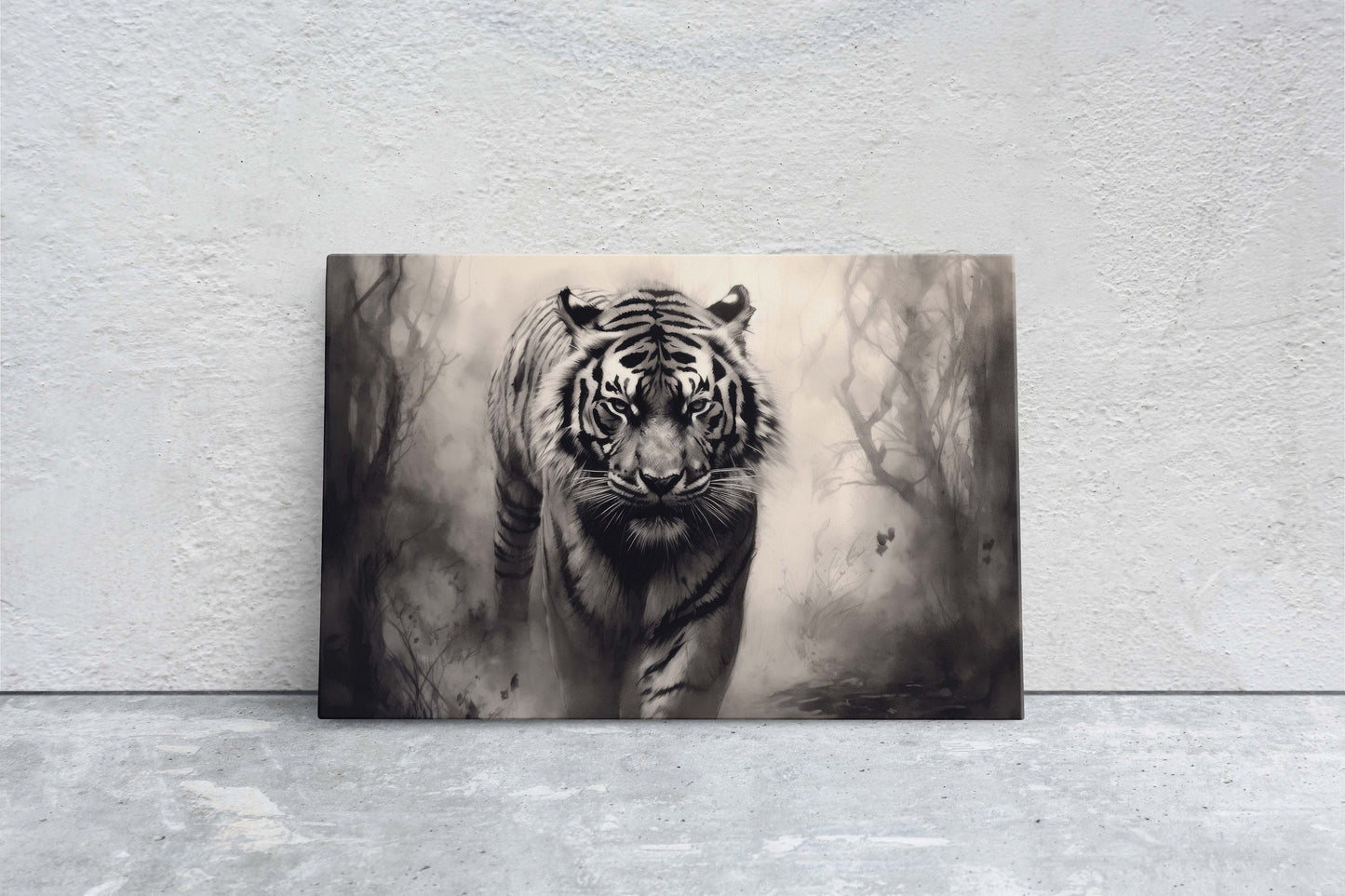 Tiger Forest, Black and White, Animal Print, Contemporary Art, Modern Art, Tiger Photo, Photograph, Canvas Art Print, Ready to Hang