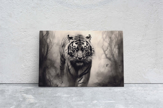 Tiger Forest, Black and White, Animal Print, Contemporary Art, Modern Art, Tiger Photo, Photograph, Canvas Art Print, Ready to Hang