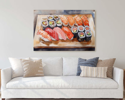 Sushi Print, Sashimi Canvas, Food Decor, Kitchen Art