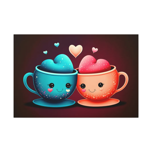 Cute Mugs in Love Canvas Art Ready To Hang