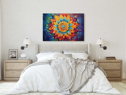 Mandala Flower, Indian Asian Decor, Geometric art, Sacred Geometry, Framed Canvas, Dorm Decor, College Art, Trippy, Psychedelic