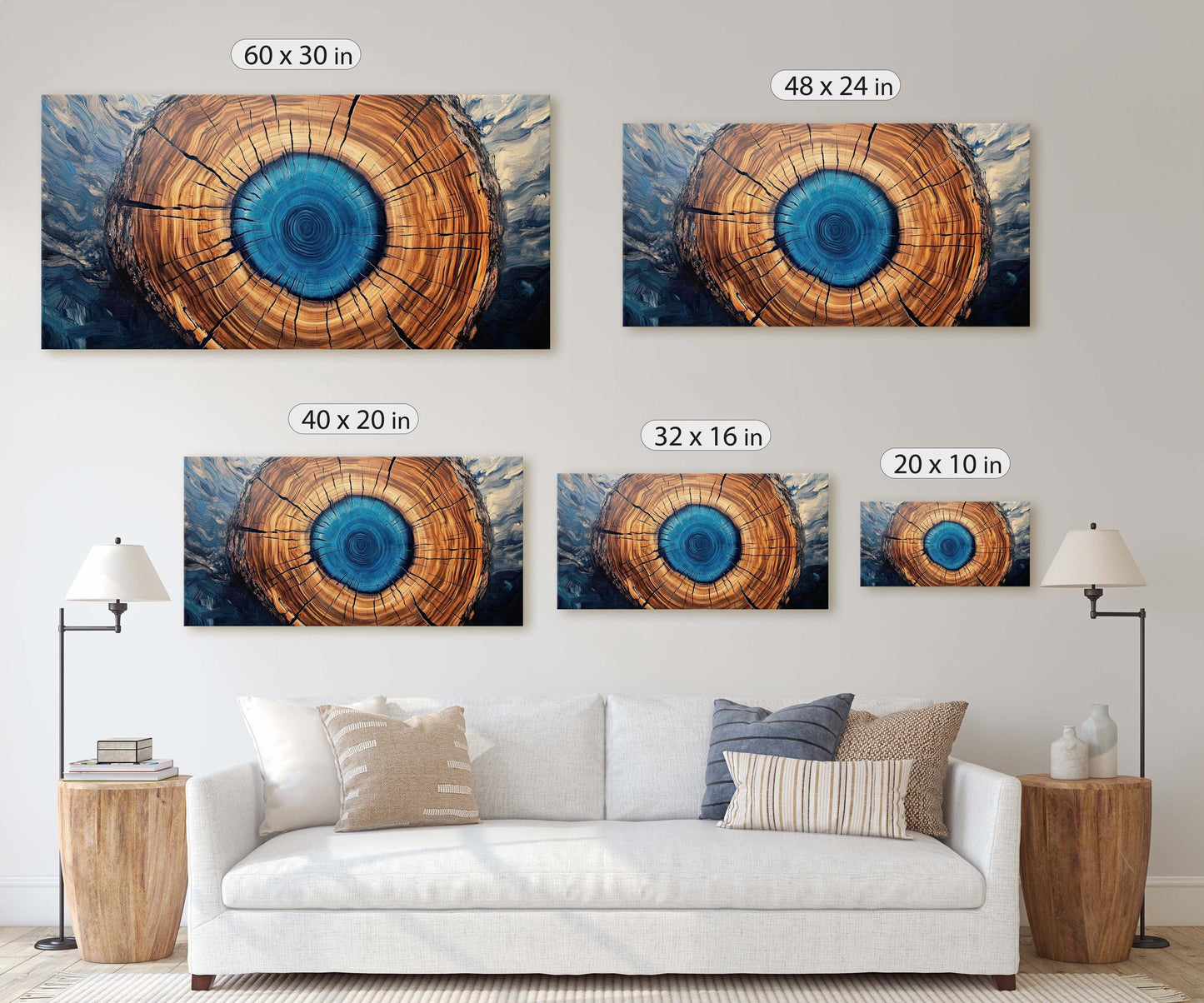 Modern Tree Decor, Contemporary Art, Blue Log, Wide Print,