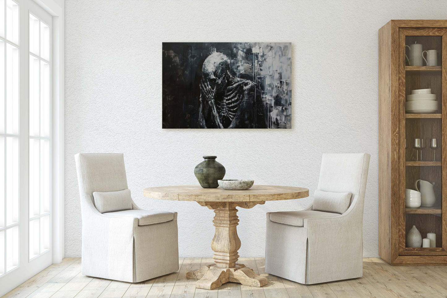 Mourning Death, Skeleton Print, Creepy Decor, Halloween Art, Victorian Art