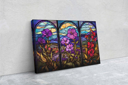 Stained Glass Flowers, Flower Portraits, Wildflowers, Framed Canvas, Vivid Color, Bright