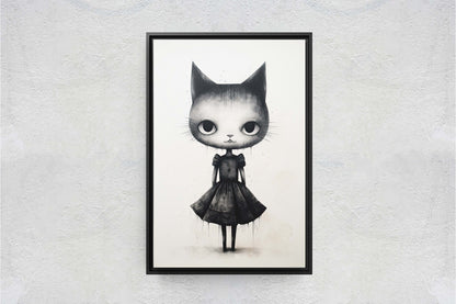 Black Cat Art, Black and White Cat, Cat Ink, Kitten Print, Graffiti, Street Art, Modern, Contemporary, Cute Kitten, Halloween