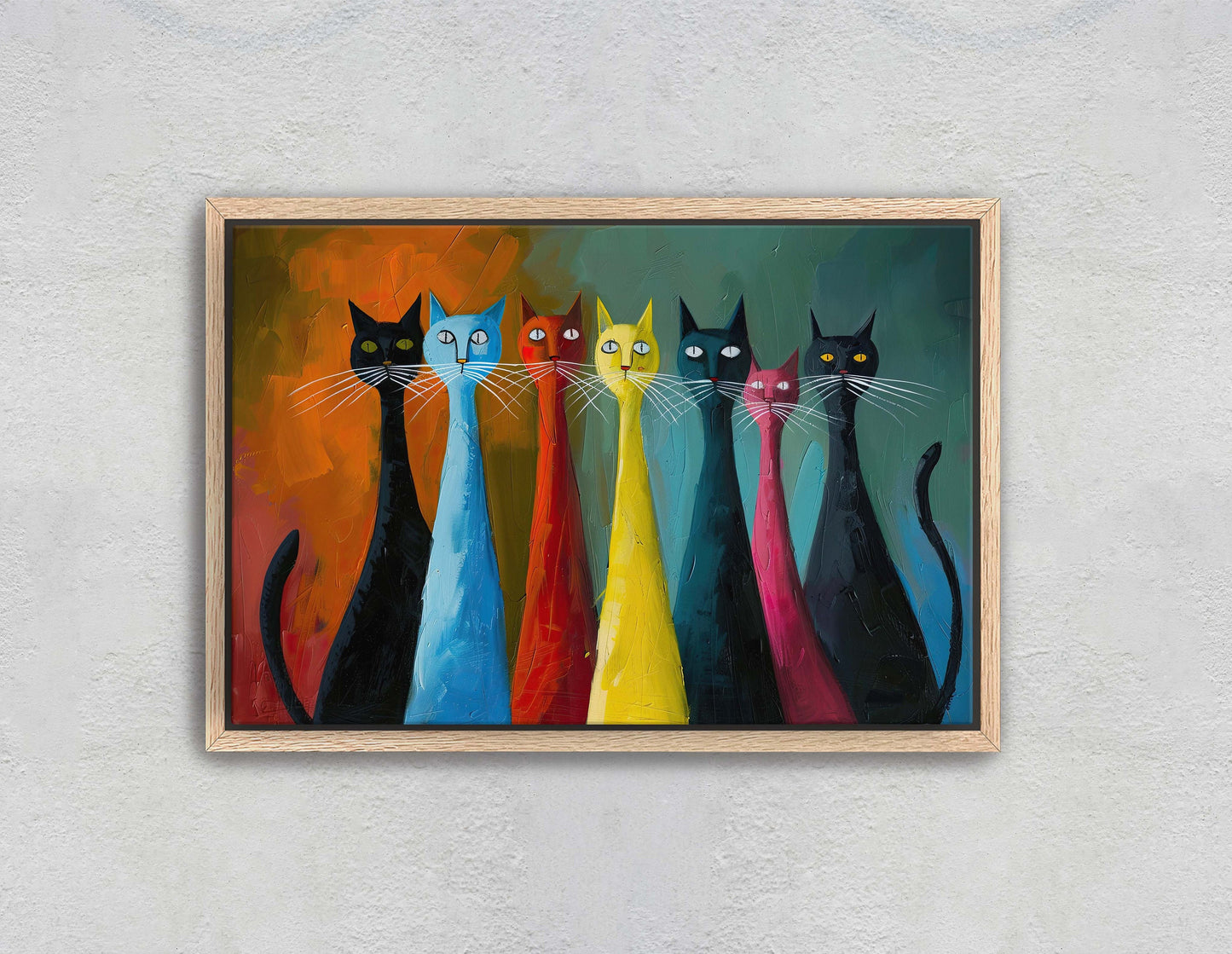 Rainbow Whisker Cats, Cat Lover Art, Large Art Print, Framed Canvas, Abstract Animal, Pastel Color, Colorful, Symbolism, Modern