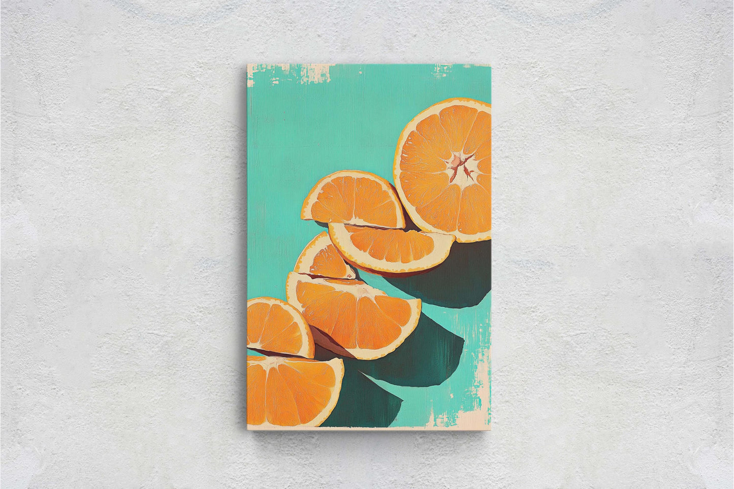 Cut Oranges, Orange Green, Mint Green, Pop Art, Food Art, Kitchen Decor