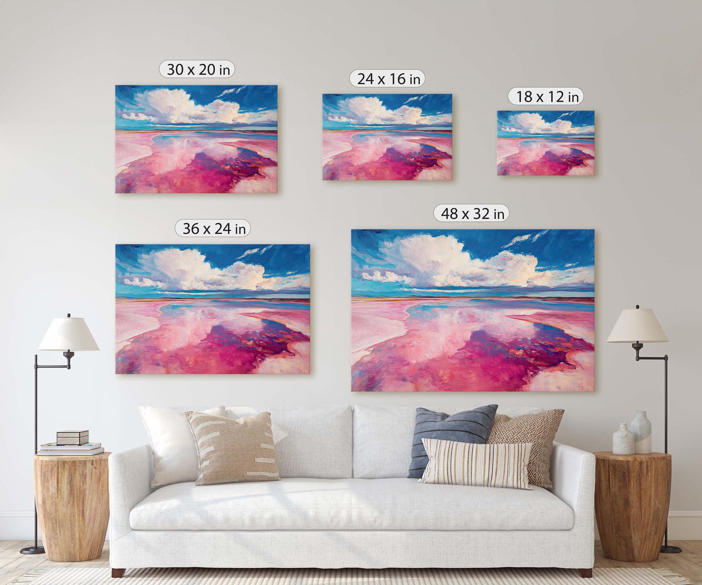 Abstract Beach, Surreal Beach Painting, Pink Blue
