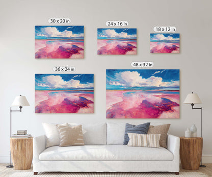 Abstract Beach, Surreal Beach Painting, Pink Blue