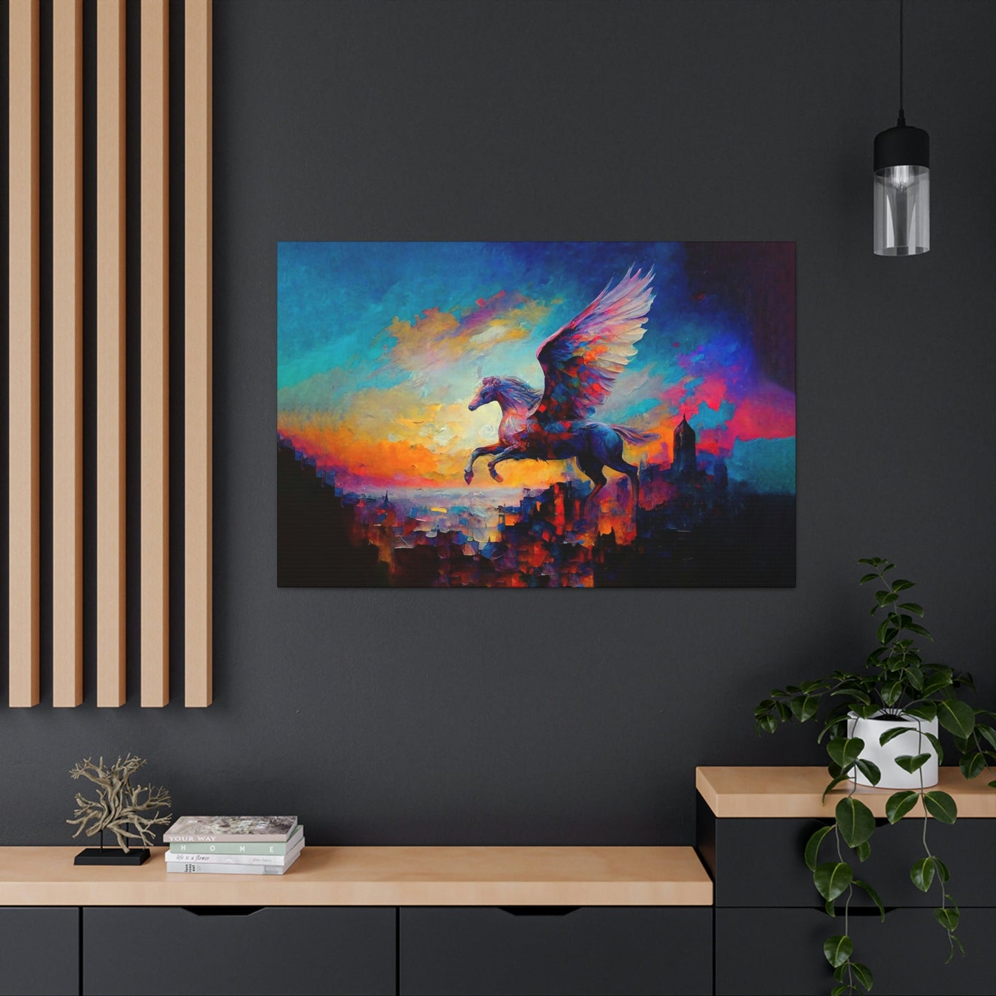 Pegasus Flying Colorful Canvas Art Ready To Hang | Fantasy | Mythology