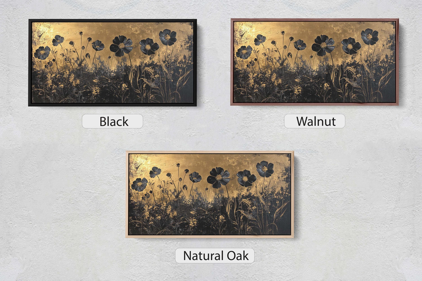 Black and Gold, Wildflowers Print, Flower Art, Botanical Print, Modern, Contemporary