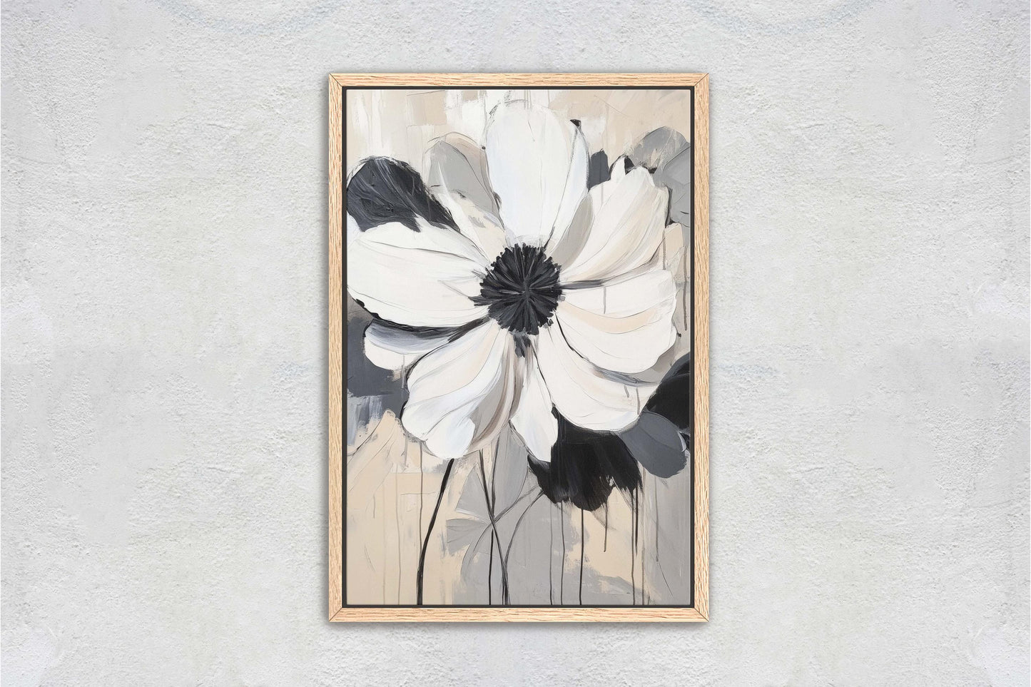 Modern Flower, Contemporary Art, Flower Painting, Black White Beige