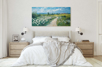 Countryside Road Art, Vintage Road Painting, Dirt Road, Field Painting