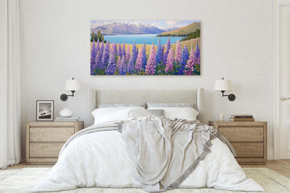 Lake Tekapo Painting, New Zealand Art, Wildflower Lake, Mountain Lake