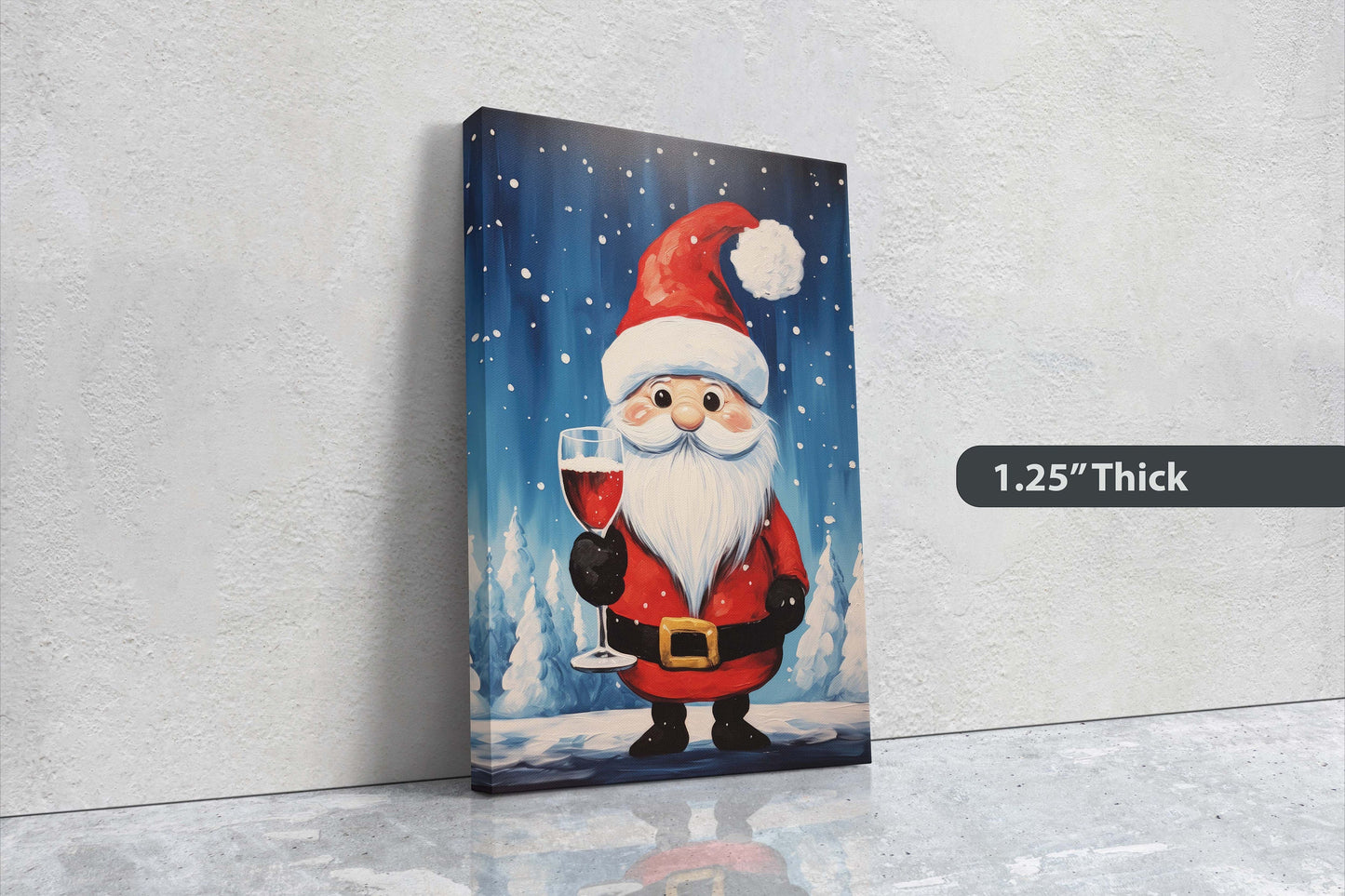 Cute Santa Wine, Santa Clause, Christmas Decor, Santa Painting, Saint Nick, Christmas Gift, Framed Canvas, Father Christmas, Holiday Artwork