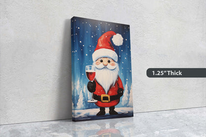 Cute Santa Wine, Santa Clause, Christmas Decor, Santa Painting, Saint Nick, Christmas Gift, Framed Canvas, Father Christmas, Holiday Artwork