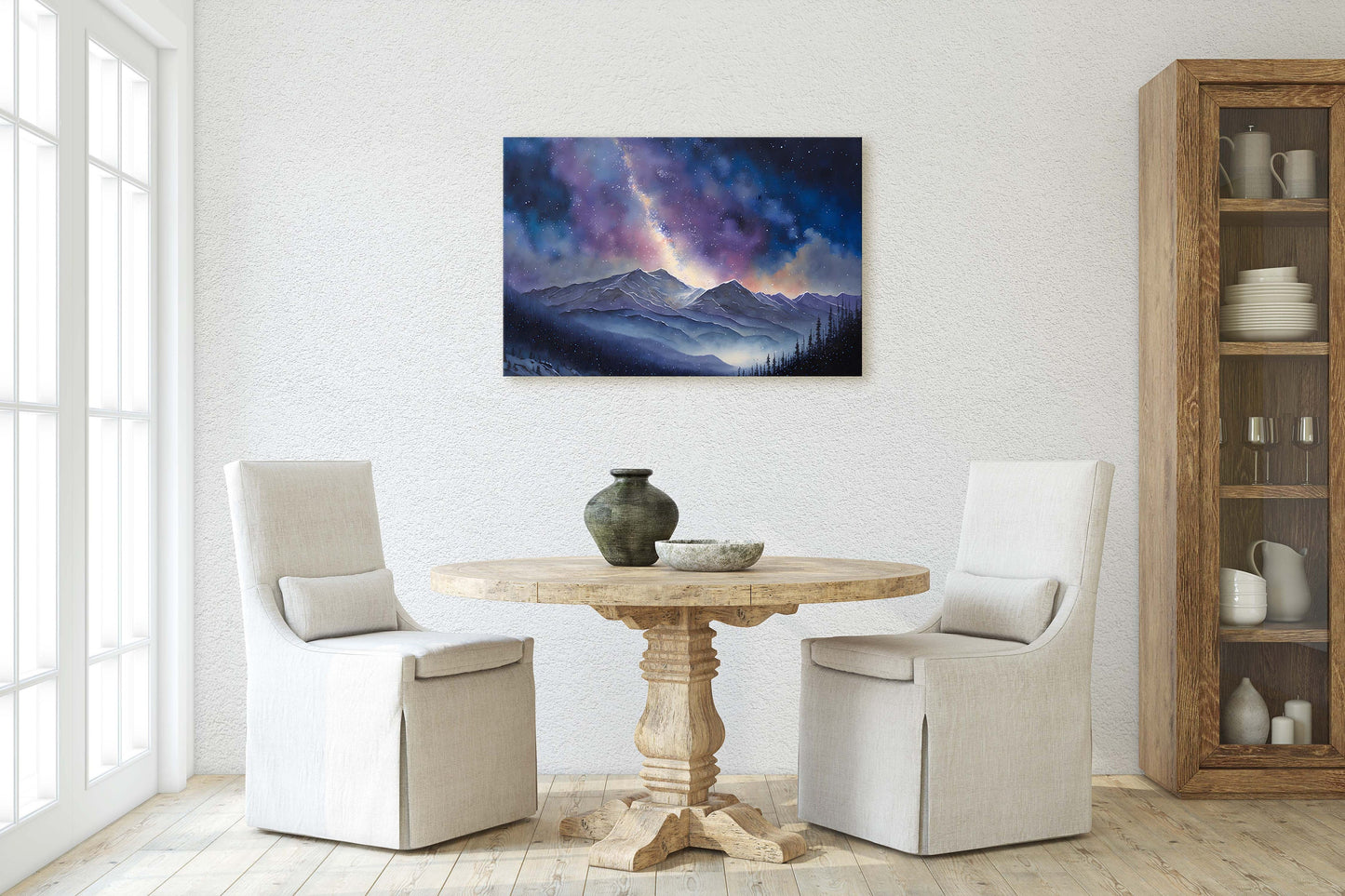 Night Sky Over Mountain Range Painting Stretched Canvas Art