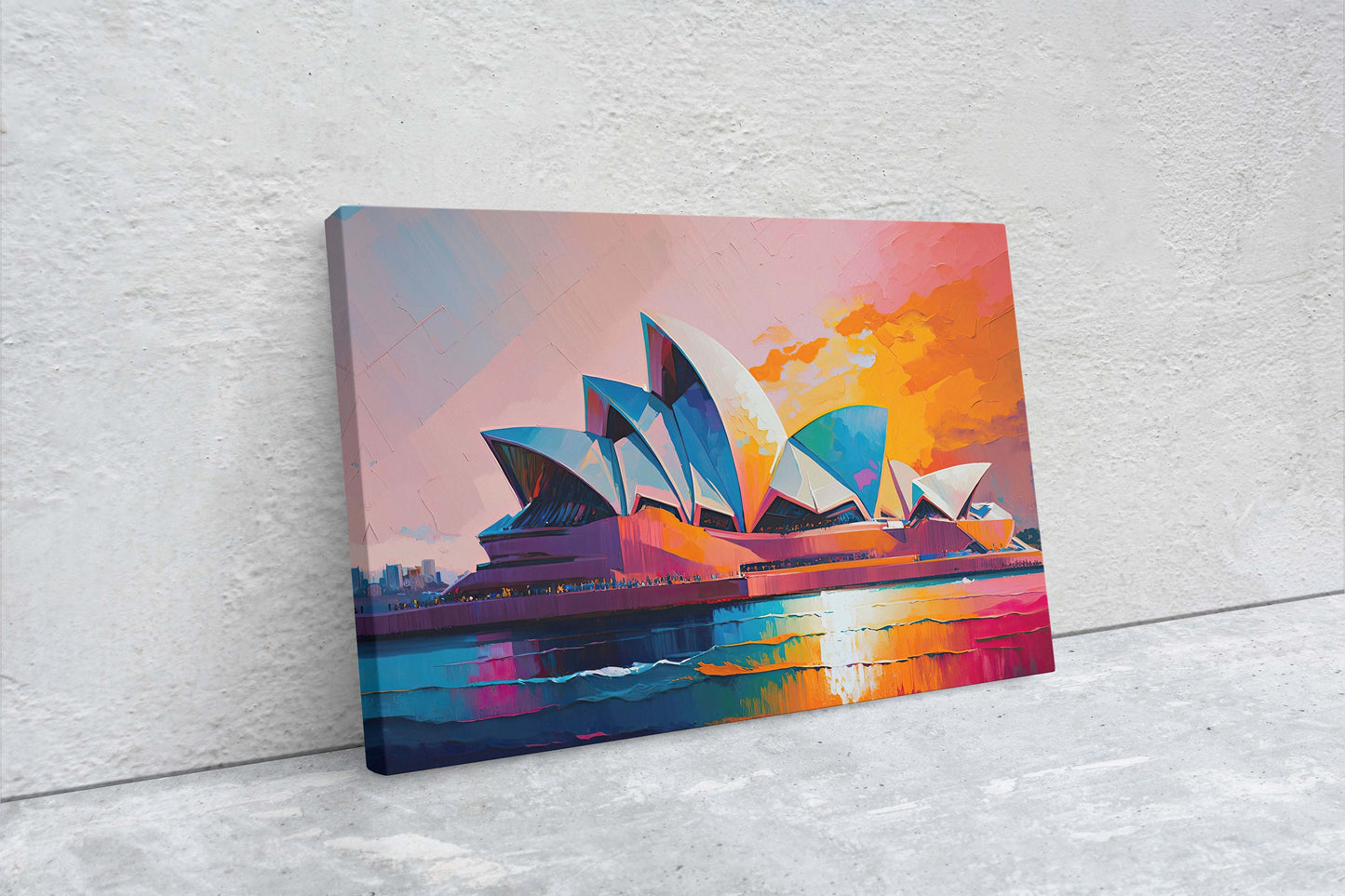 Sydney Opera House,Sydney Australia ,Canvas Art Large Print, Painting, Landscape, Colorful, architectural, psychedelic, Sunset