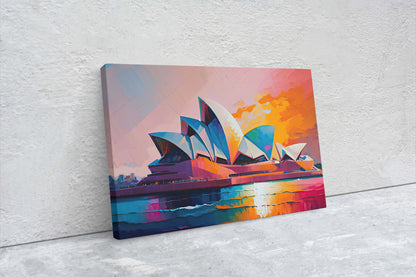 Sydney Opera House,Sydney Australia ,Canvas Art Large Print, Painting, Landscape, Colorful, architectural, psychedelic, Sunset