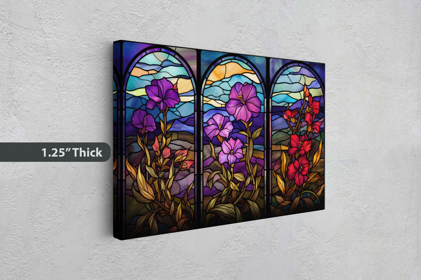 Stained Glass Flowers, Flower Portraits, Wildflowers, Framed Canvas, Vivid Color, Bright