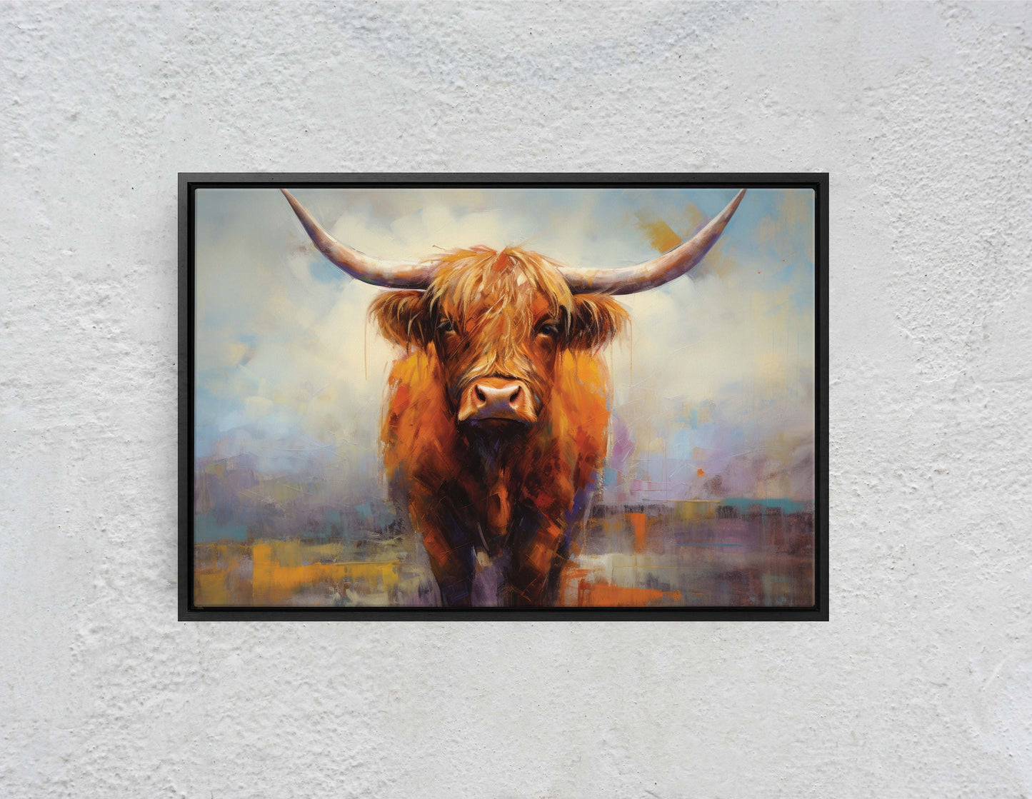 Highland Cow, Scottish Cow, Scotland Cattle, Long-haired cow, Rustic Farmhouse, Farm Animal, Barn Decor, Canvas Art Print, Painting