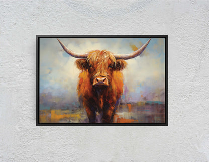 Highland Cow, Scottish Cow, Scotland Cattle, Long-haired cow, Rustic Farmhouse, Farm Animal, Barn Decor, Canvas Art Print, Painting