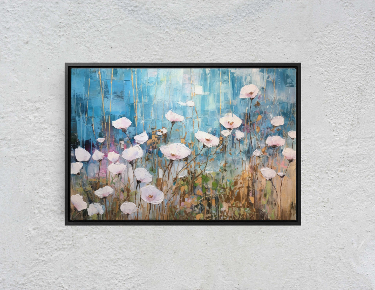 White Poppies on Canvas, Wildflower Print, Subtle Decor, Flower Art, Painting Print, Abstract Flowers, Impressionist Art, Large Print