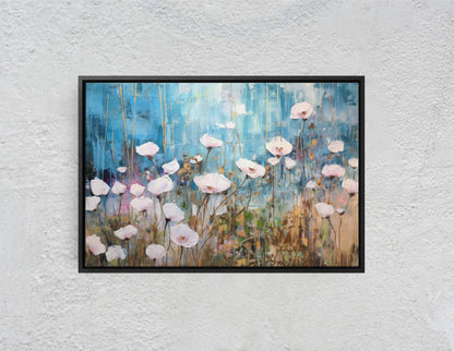 White Poppies on Canvas, Wildflower Print, Subtle Decor, Flower Art, Painting Print, Abstract Flowers, Impressionist Art, Large Print
