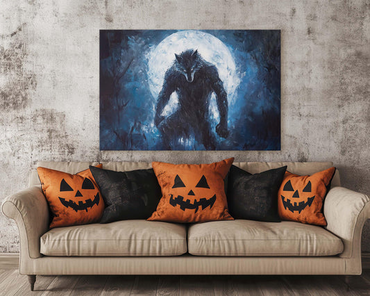 Werewolf Moon, Occult Art, Gothic Halloween, Vintage Art, 1800s decor, Mythical Creature, Creepy Art, Scary Decor