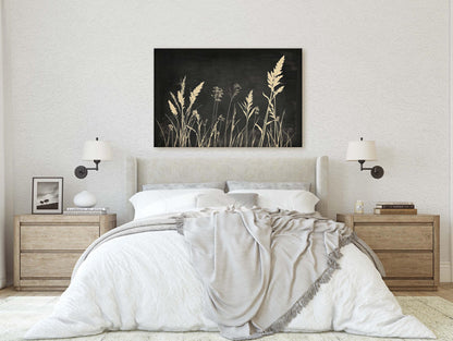 Grass Field Painting, Black and White, Wild Grass Art, Minimalist Art