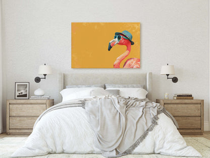 Hipster Flamingo, Pop Art, Street Art, Graffiti Painting, Animal Sunglasses, Orange Blue, Fun Quirky, Large Art Print, Kids Room, Pink