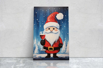Cute Santa Wine, Santa Clause, Christmas Decor, Santa Painting, Saint Nick, Christmas Gift, Framed Canvas, Father Christmas, Holiday Artwork