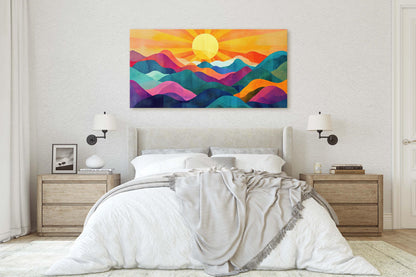 Sunshine Mountain, Canvas Print, Sunset Decor, Flat Art, Vibrant Color, Bold Art, Vertical, Abstract, Mid Century Modern, Scandinavian Print