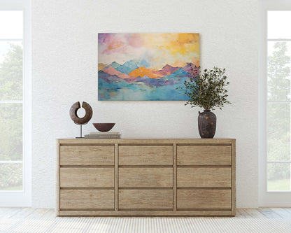 Abstract Mountains, Impressionist Art, Mountain Landscape, Scenic Decor, Painting Print, Framed Canvas, Large Art Print