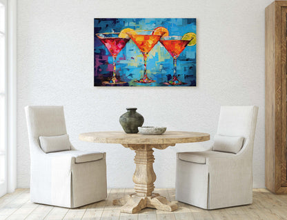 Margarita Glasses, Bar Decor, Cocktails, Restaurant Art, Kitchen, Dining Room, Mixed Drinks, Beverages, Ready to Hang, Canvas Print