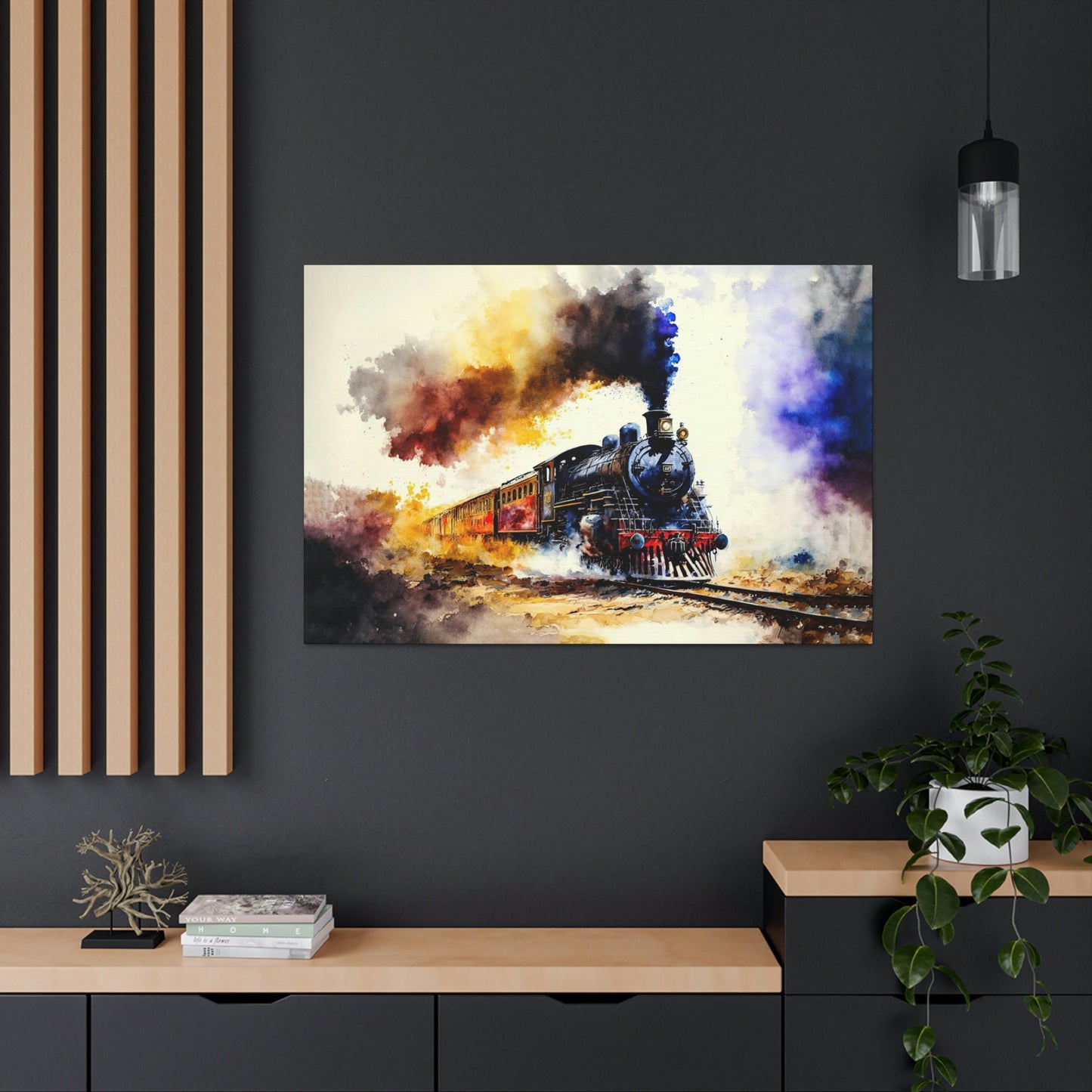 Train Watercolor Canvas Art Ready To Hang Large Print, Oil Painting, Colorful, Water Color, Steam
