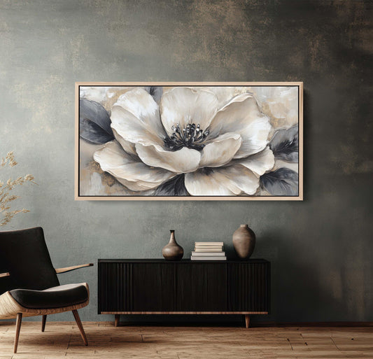 Black White Flower, Neutral Tones, Flower Painting