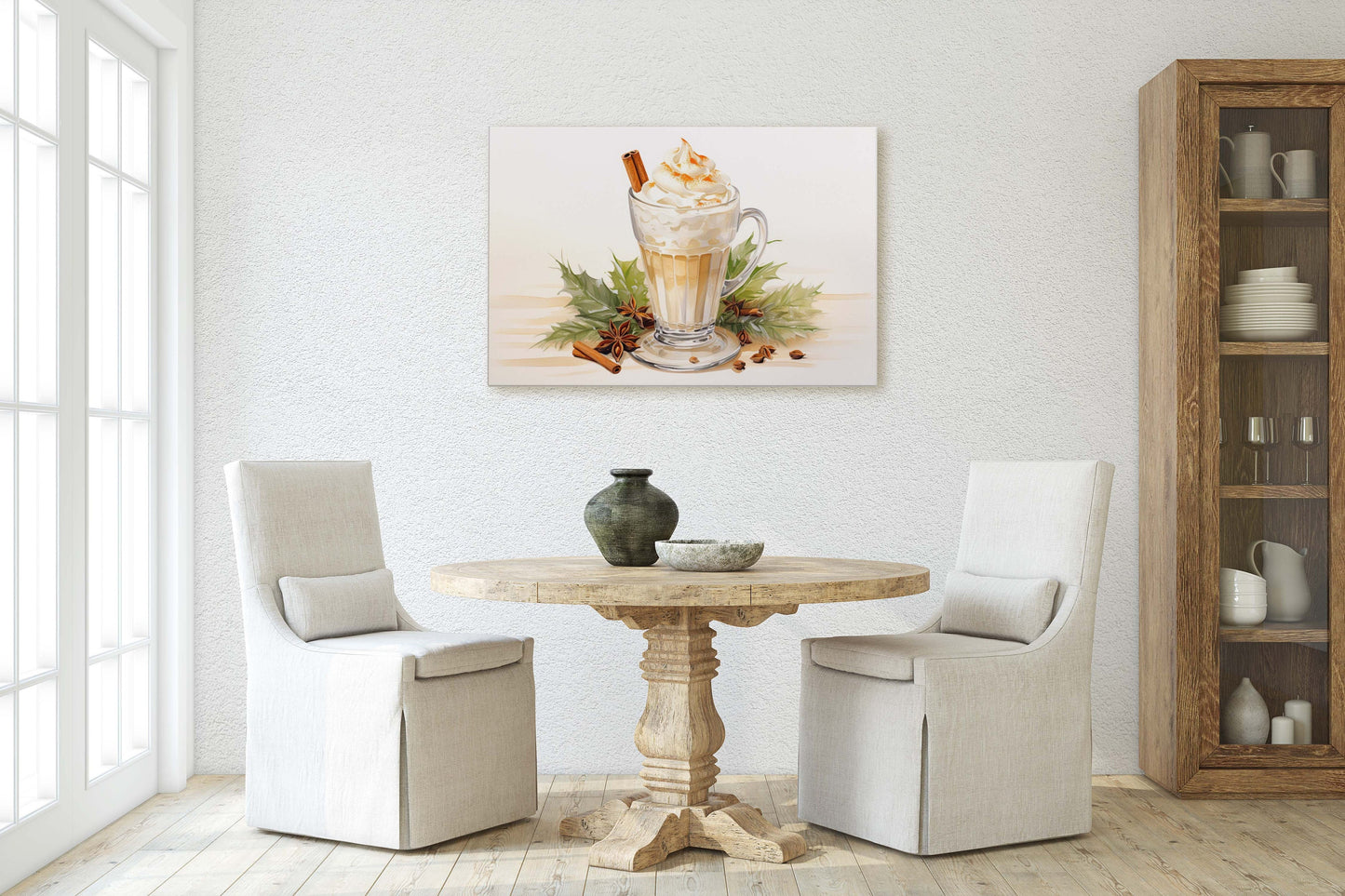 Eggnog Painting, Christmas Nog, Food Decor, Kitchen Art, Framed Canvas, Festive Decor