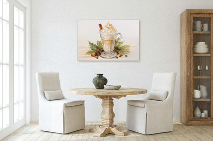 Eggnog Painting, Christmas Nog, Food Decor, Kitchen Art, Framed Canvas, Festive Decor