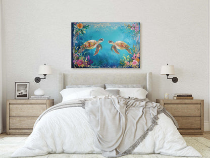 Sea Turtles In love, Ocean Decor, Turtle Print, Fish Art