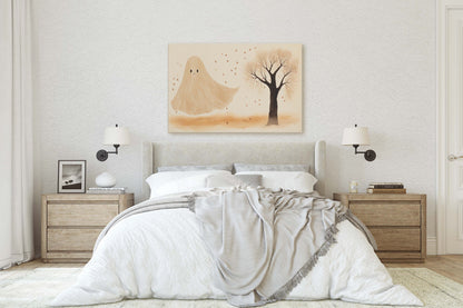 Cute Ghost, Halloween Ghost, Friendly Ghost, Sepia Subdued, Halloween Decor, Adorable Halloween, Framed Canvas, Poster Print