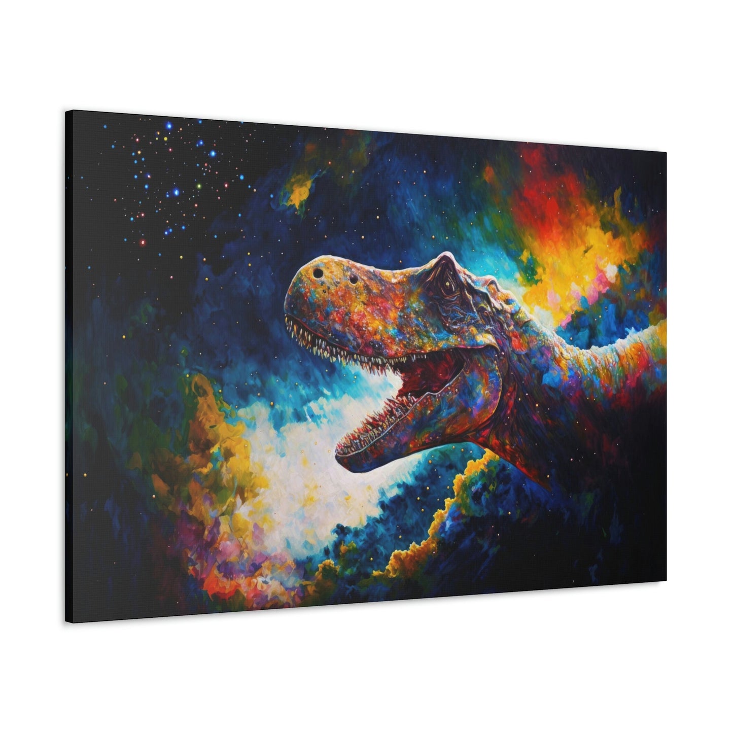 T-Rex Canvas Art Ready To Hang Large Print, Oil Painting, Colorful, tyrannosaurus, Space, Dinosaur